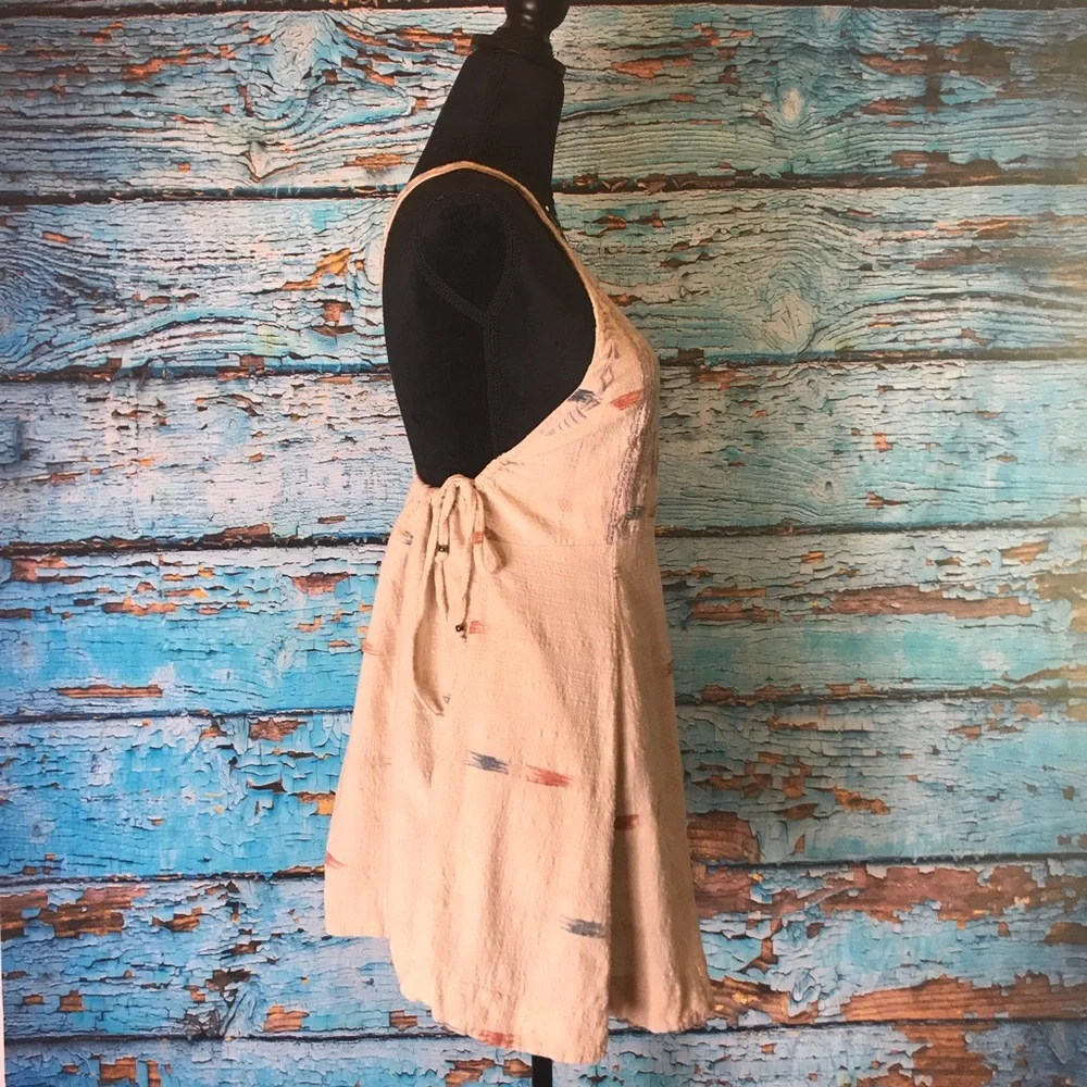 Free People Cream Textured Embroidered Sundress with Subtle Multi-Color Accents
